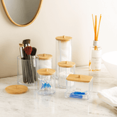 Porta Cotonetes Retangular com Tampa de Bambu My Box - Ela Decora